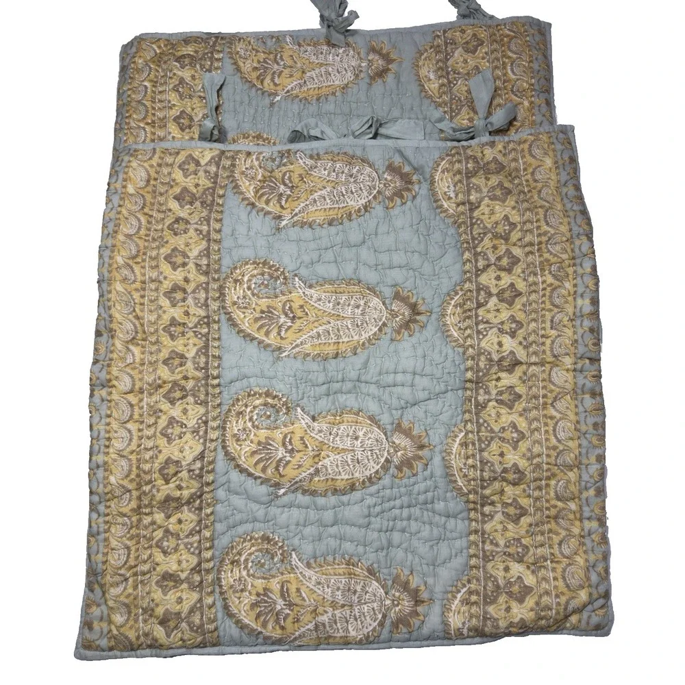 Pottery Barn Sham Set Paisley Medallion EURO‎ Kantha Quilted Tie Closure Cotton